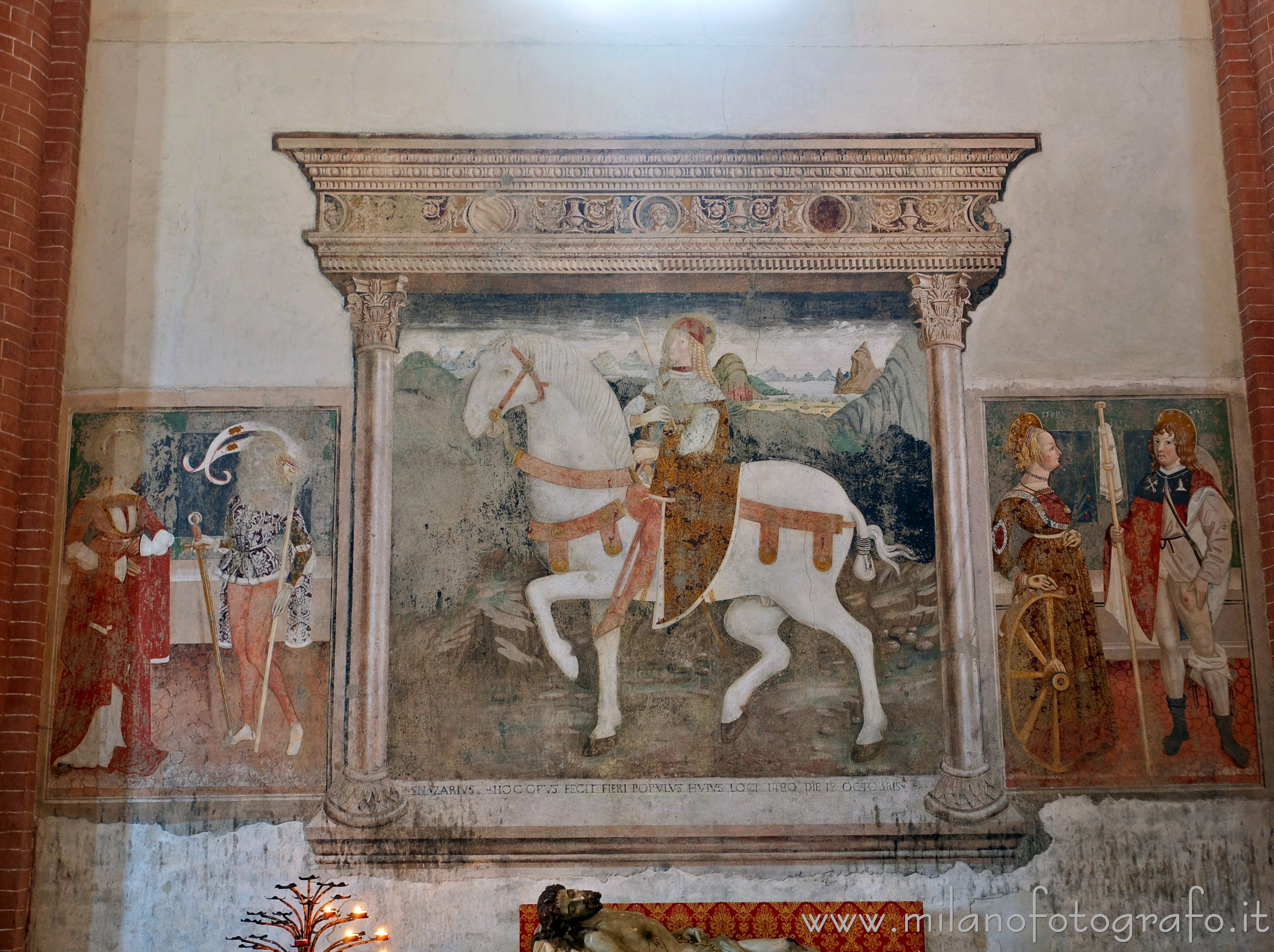 San Nazzaro Sesia (Novara, Italy) - Fresco of Saint Nazario riding in the Abbey of Saints Nazario and Celso